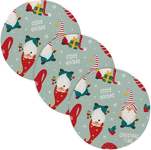 Gnomos con patrón de Navidad, ilustración de salvamanteles de alto calor, 3 piezas, resistente al calor, para platos calientes, salvamanteles de