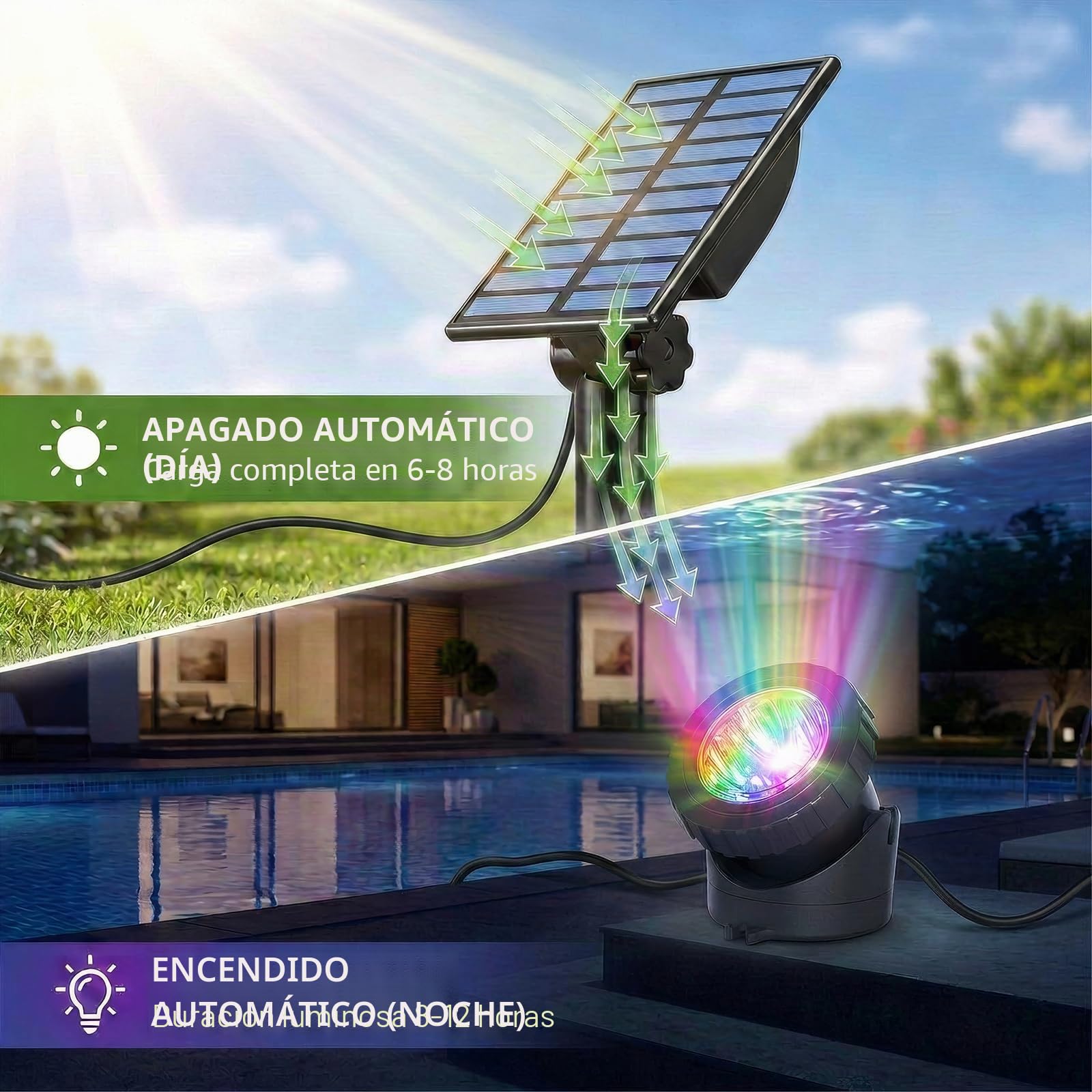 T-SUN Foco Solar 5 en 1 Luz Piscina Solar RGB Focos LED Piscina IP68 Impermeable Luces Solares Piscina Para Piscinas Sumergible Cambio de Color Para Piscinas, Estanques, Pecera