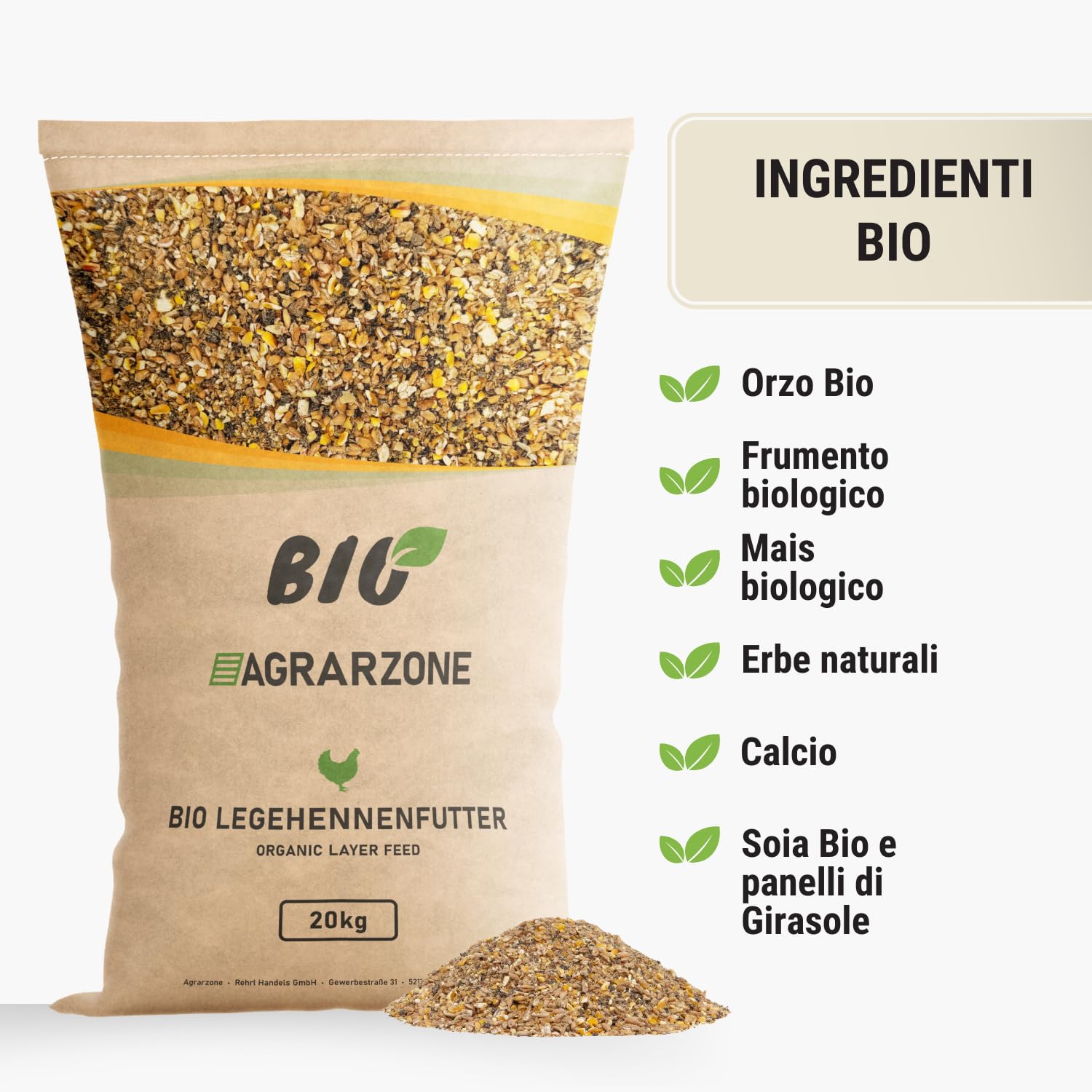 Agrarzone BIO Mangime Sfarinato per Galline Ovaiole 20 kg - Farina Biologica Premium - Alimento Naturale Senza OGM - Produzione Austria - Per Uova Sane & Gusci Forti