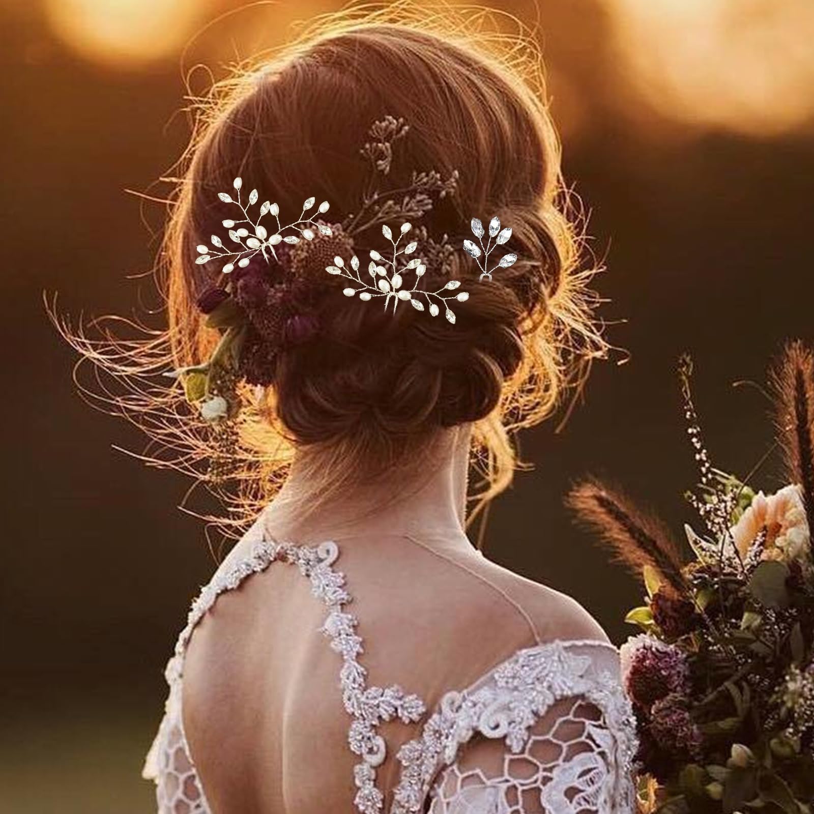 Amazon.com : 5 Pcs Rhinestone Bridal Hair Pins Sparkly Bride  display picture 3