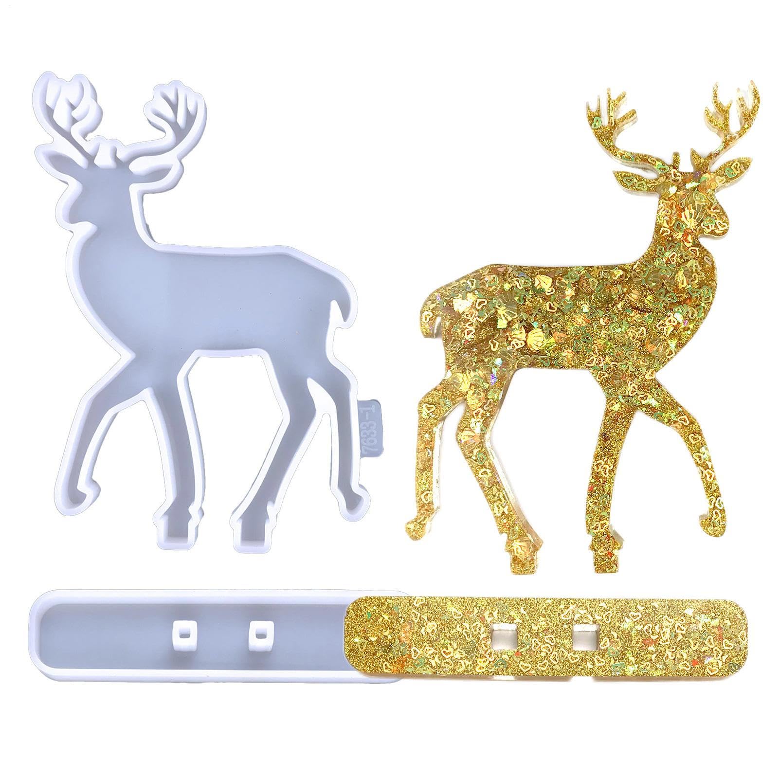 Christmas Silicone Molds | Elk Silicone Mold,Cute Reindeer Design Molds with Base for Home Holiday Soap Making Table Candy Chocolate