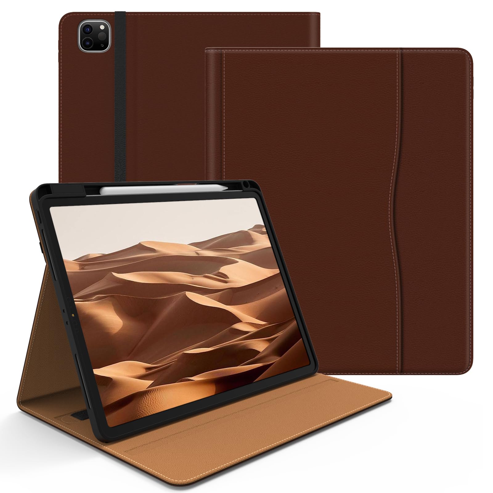 Jarviwiin Case for iPad Pro 12.9 6th/5th/4th/3rd Generation 2022/2021/2020/2018, PU Leather 12.9" Cover with Pencil Holder/Multi-Angle Stand/Pocket,