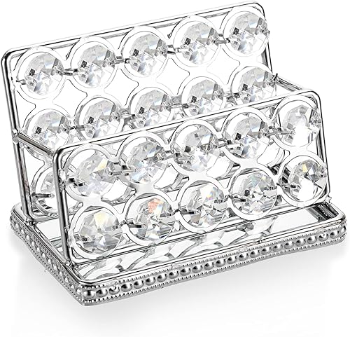 Hipiwe Soporte para tarjetas de visita de cristal, soporte dorado con espejo para tarjetas de presentación, organizador de almacenamiento de