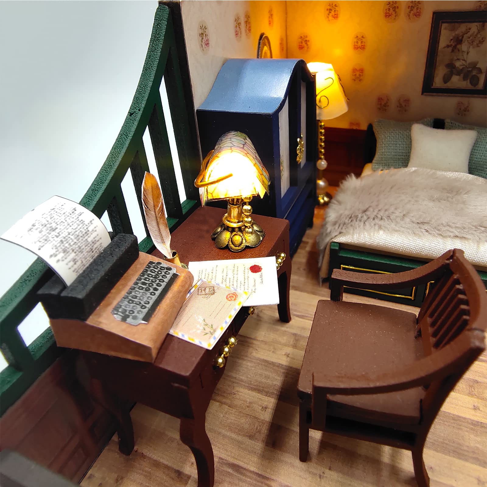 CUTEROOM DIY Miniature House Kit, DIY Miniature Dollhouse Kit with Funiture LED Lights & Music Box - Image 3