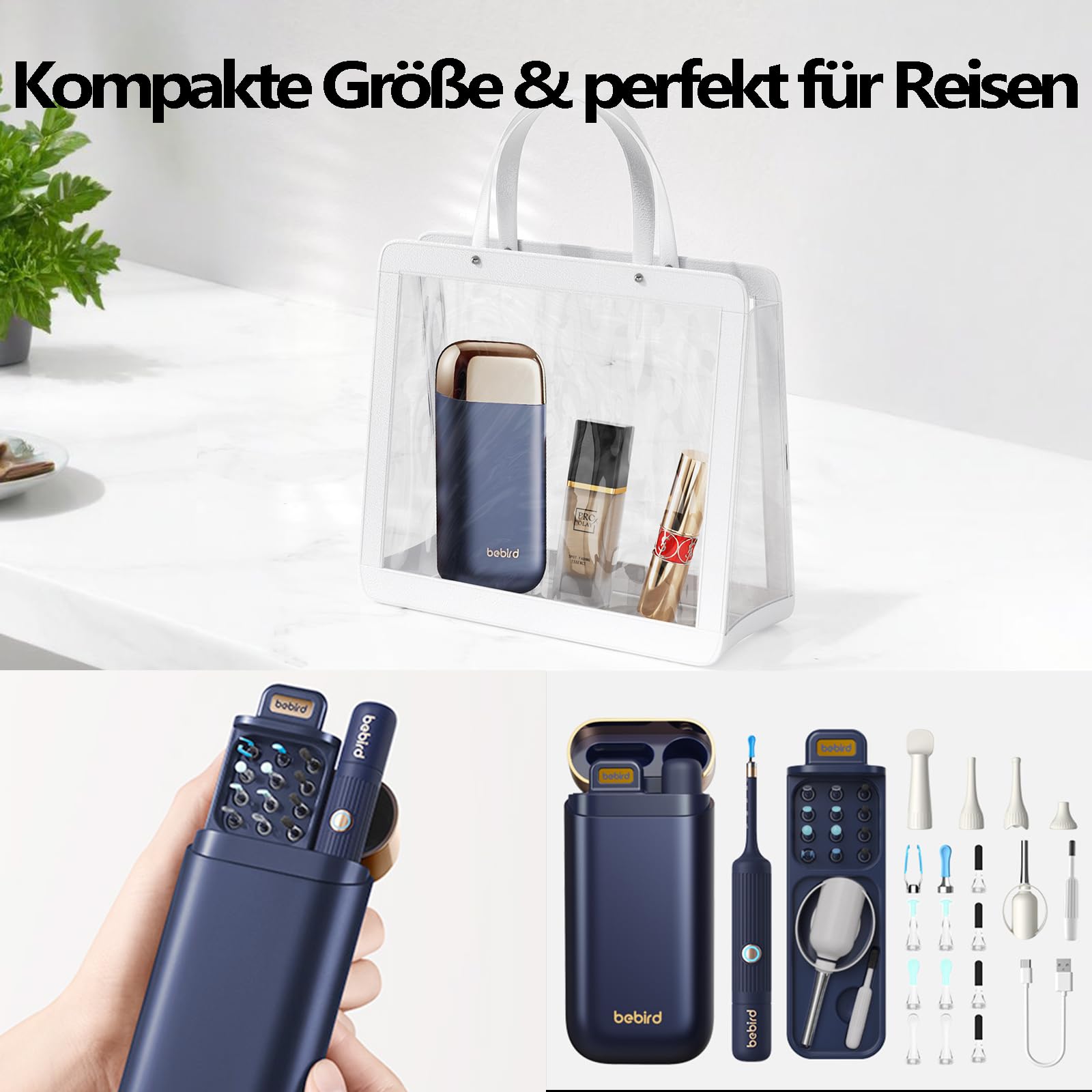 Upgrade Earsight Ohrenschmalz Entfernung Kamera Licht Tool Set, Ohrenreiniger mit flexiblen drahtlosen Otoskop, Painless Visual Pinzette Entferner, tragbare Ohr Reinigung Kit Blua