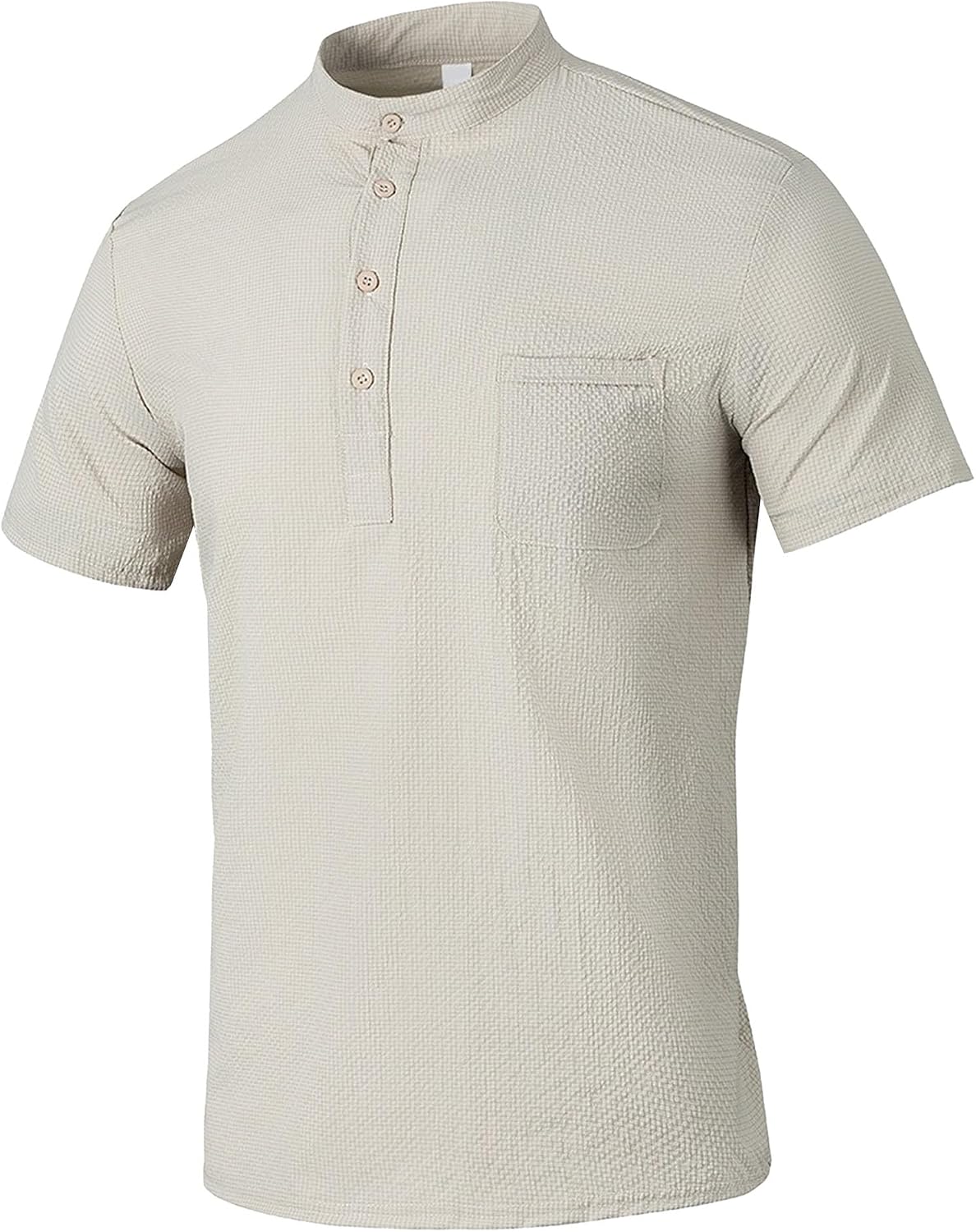 Mens Casual Short Sleeve Henley Shirts Cotton Band Collar T-Shirts Summer Lightweight Beach Tee Tops for Men