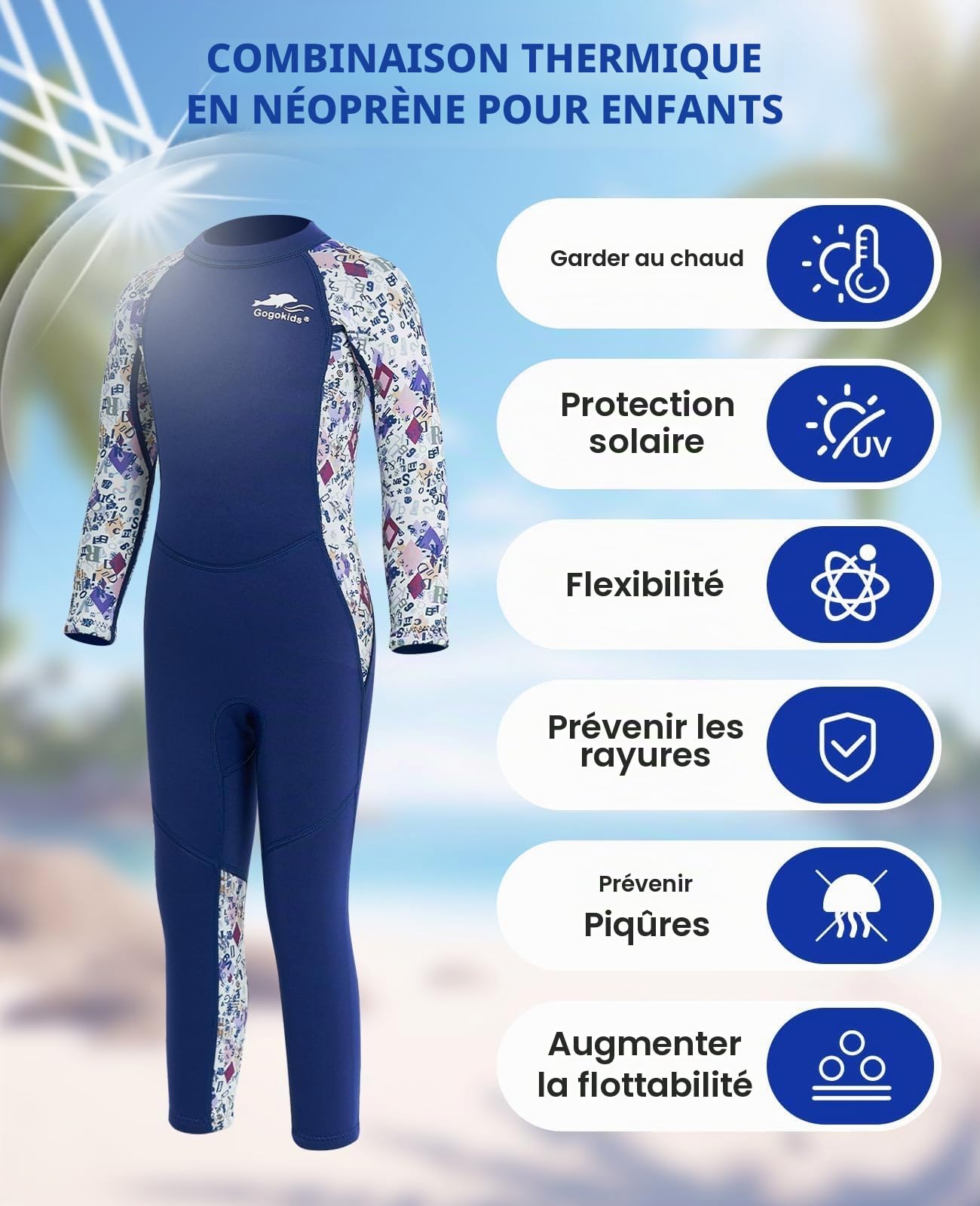 Gogokids Combinaison Neoprene Enfants Combinaison de Plongée Filles - 2.5mm Néoprène Maillot de Bain Manches Longues Une Pièce UPF 50+ pour Plongée Natation