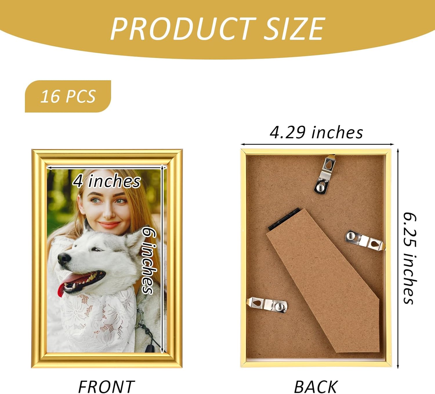 16 Pcs 4 x 6 Picture Frames, Gold Modern Simple Designed Photo Frame for Pictures with Resin Glass for Wall Mount Tabletop Display Home Office Hotel Decoration (Gold)
