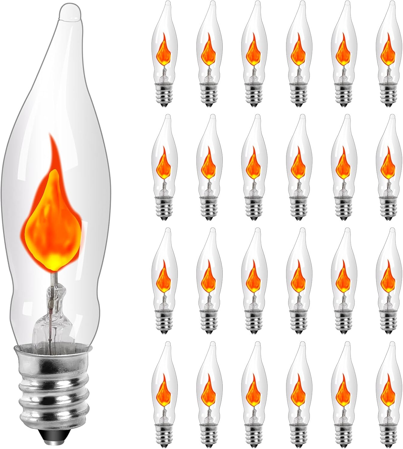 25-Pack Flickering Flame Light Bulbs, E12 Candelabra Base for Halloween & Christmas Decor, C18 Spooky Flame Effect for Porch Lights, Lanterns, Chandeliers & Themed Parties