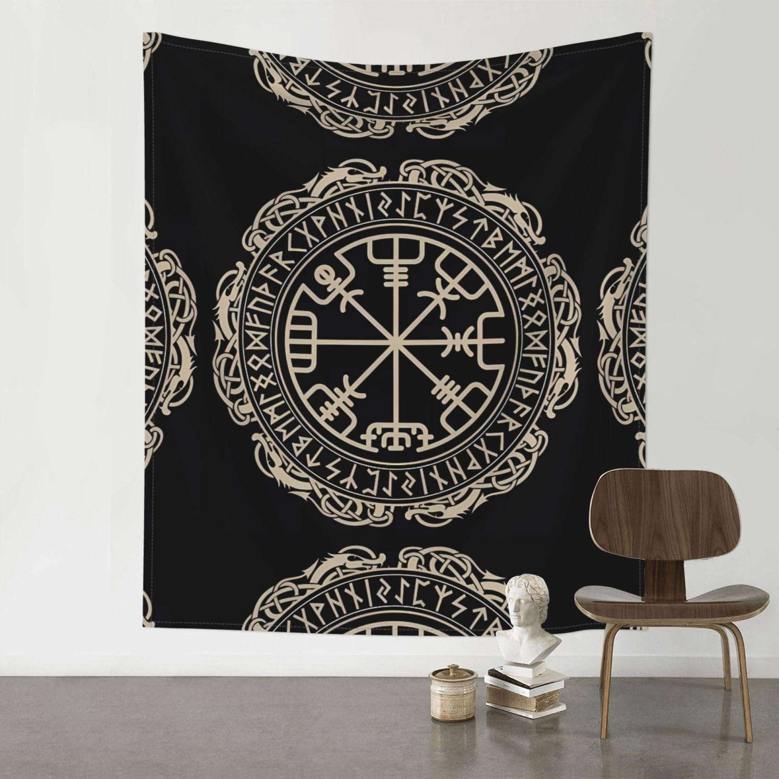 HJFCZH Magical Design Norse Runes Compass Prints Wall Tapestry 60x51in – Boho Decor Throw for Bedroom, Dorm, Beach Cover & Picnic Blanket