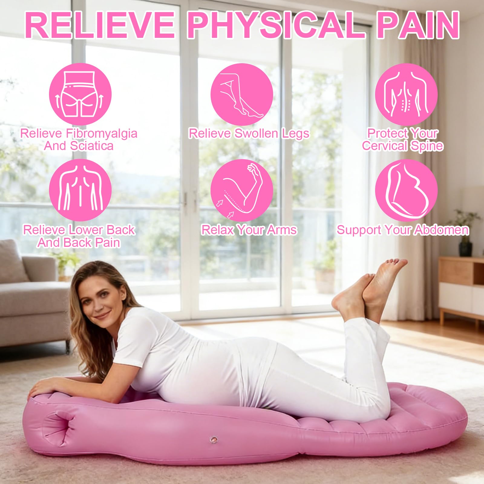 Luftmatratze Schwangere, Aufblasbares Schwangerschaftskissen mit Loch, Beflockte PVC Bauchliegematte, Rosa