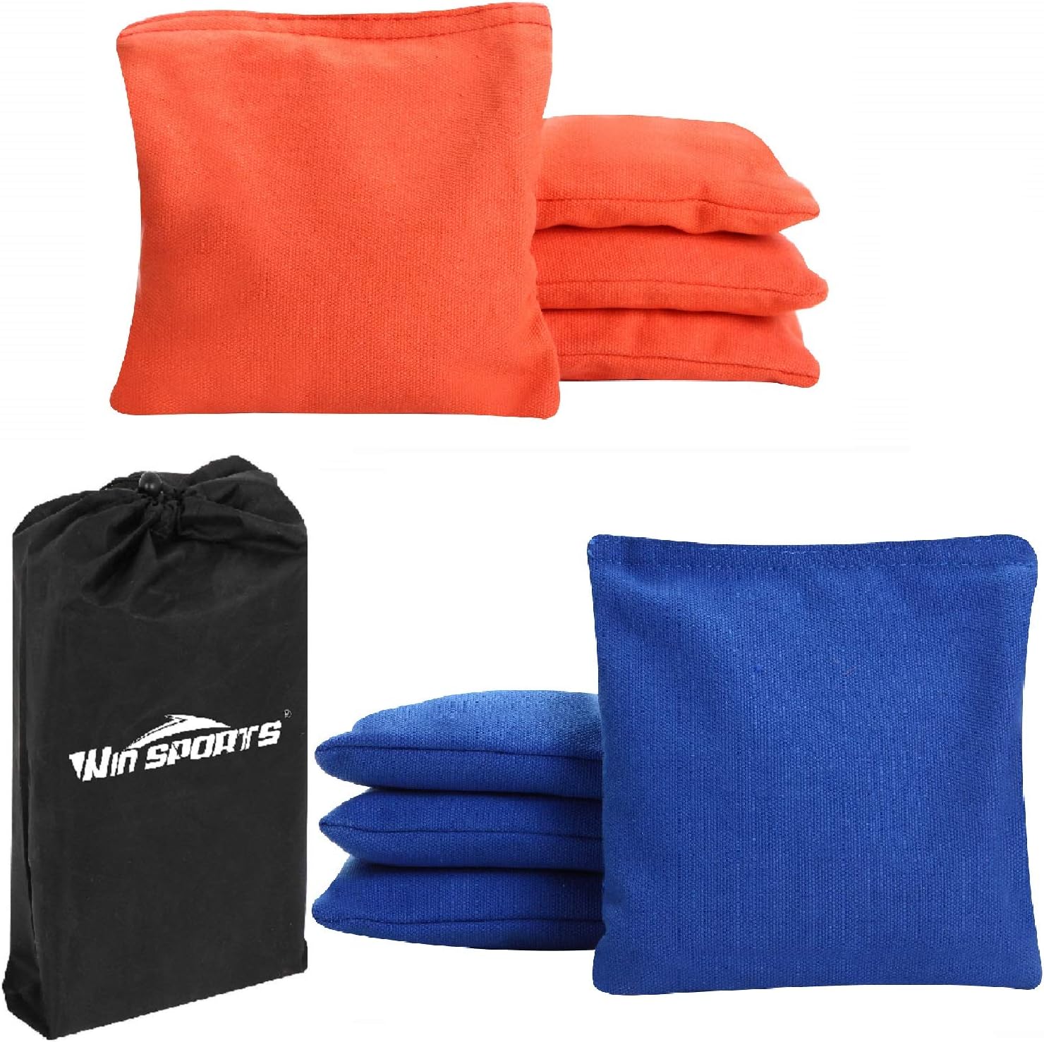 Win SPORTS Cornhole Bean Bags – Premium All Weather Duck Cloth Set of 8 Bean Bags for Corn Hole Game,Choose Your Colors (Orange/Blue)