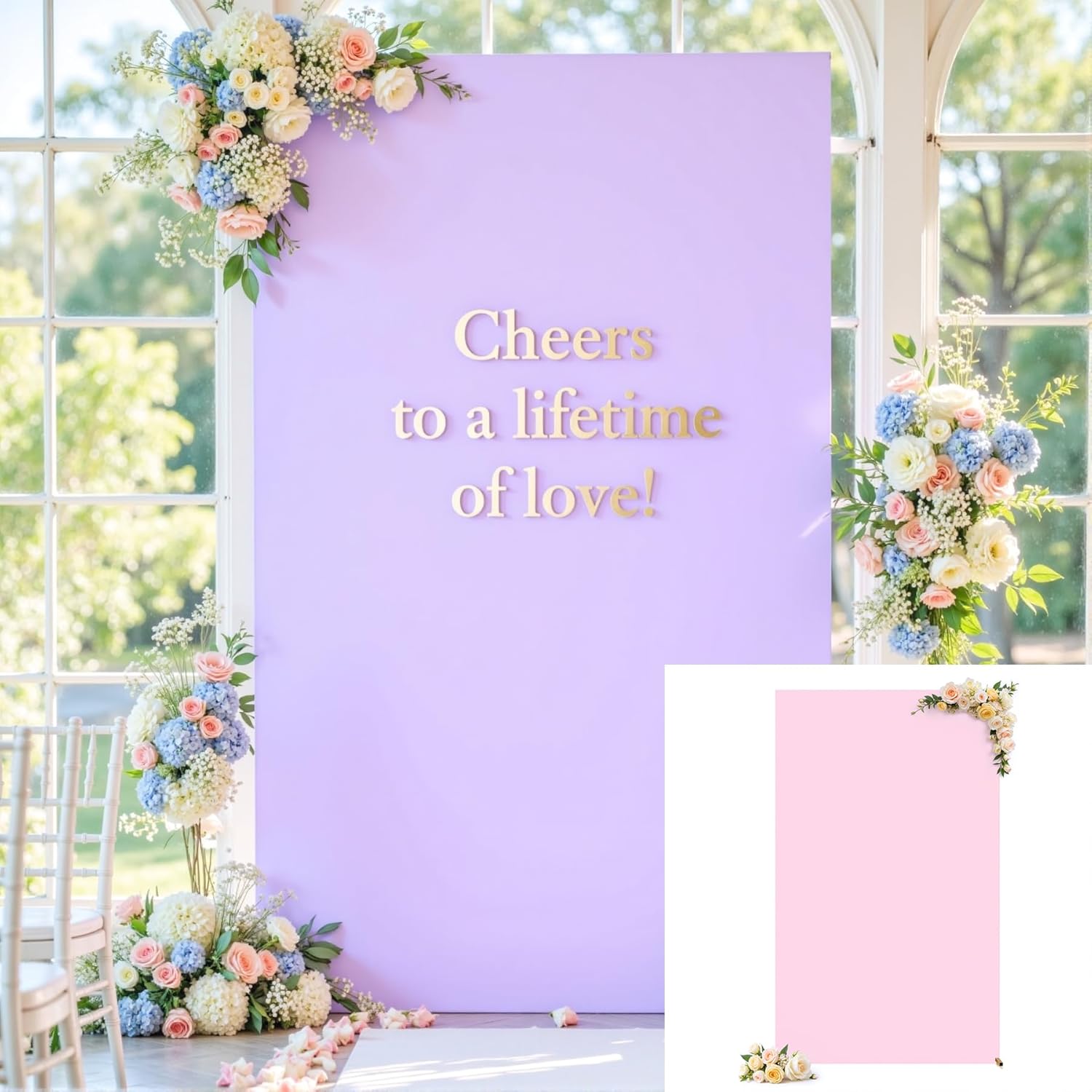 Pink and Purple Arch Cover, Square Arch Backdrop Cover 6.6FT x 4FT, Arch Covers Stretchy Backdrop Spandex Fitted Double-Color for Birthday Party Baby Shower Anniversary Ceremony Banquet Decoration