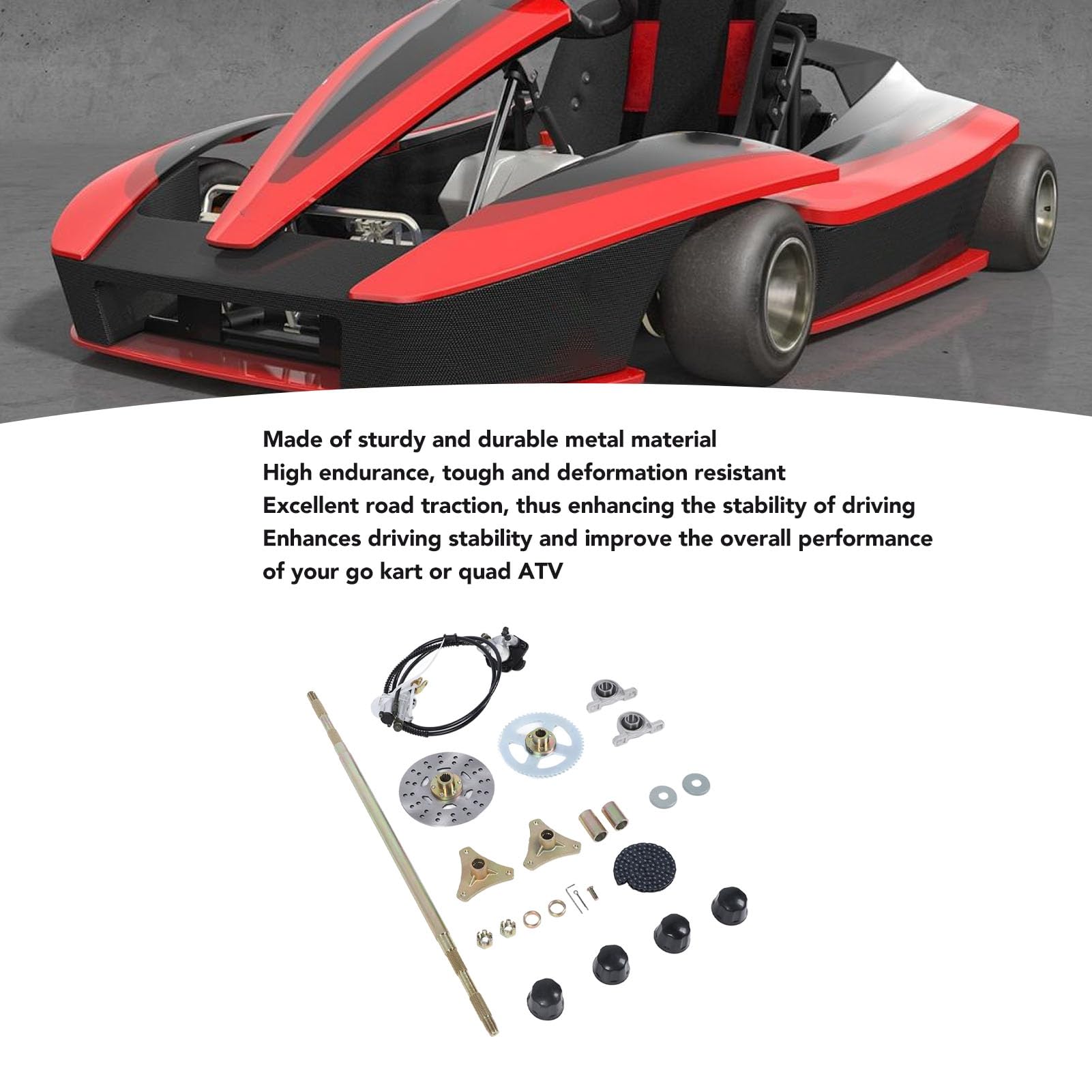 Kit de Eje Trasero rígido para Karts de 29 Pulgadas - Componentes metálicos quads ATV de 50 CC, 70 CC y 90 CC - Incluye Pinza de Freno, Disco y piñón - Juego