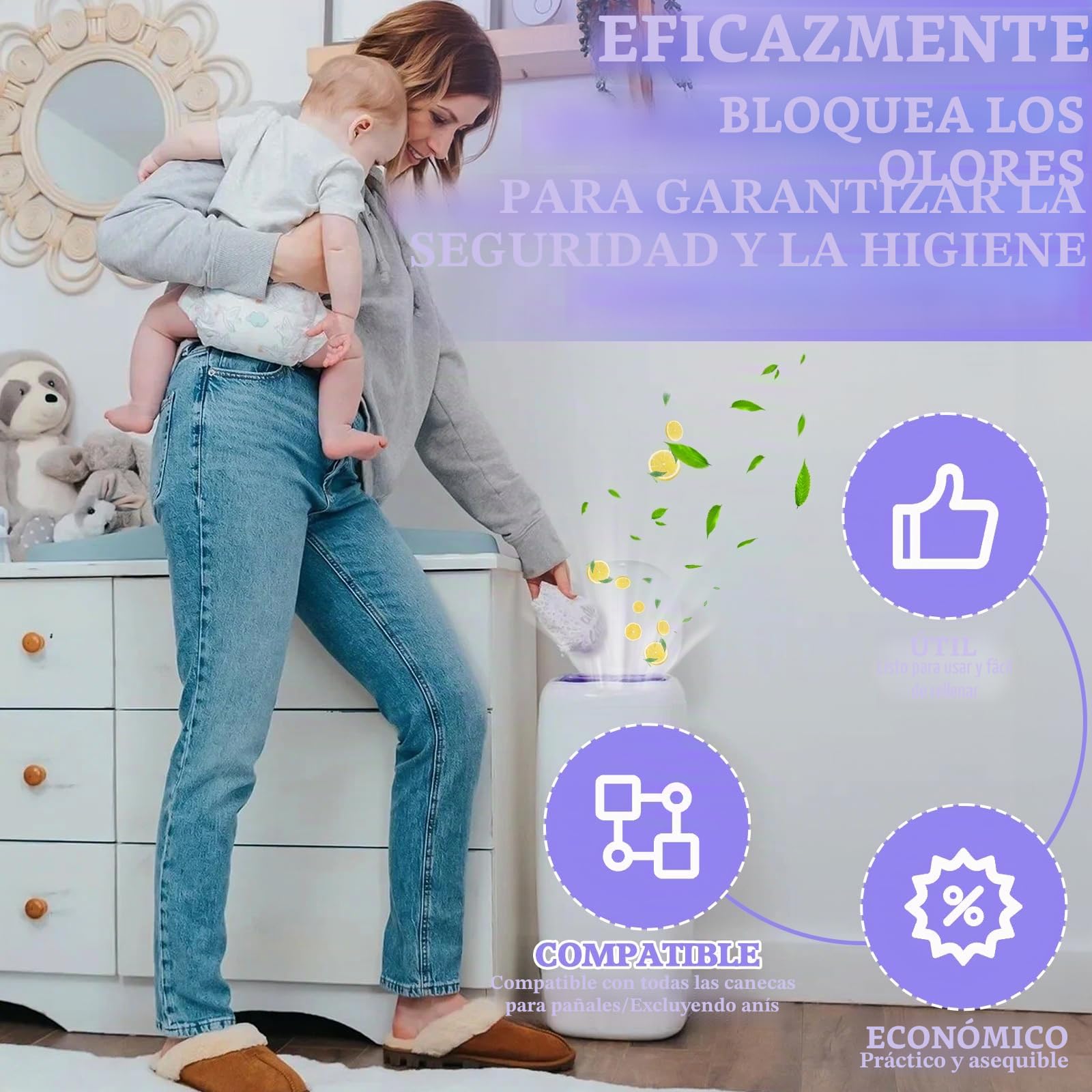 15 unidades de cartuchos de recambio para cubos de pañales, excelente sellado, bolsas de recambio compatibles con Tommee Tippee Sangenic Tec+Simplee Sangenic+Twist & Click