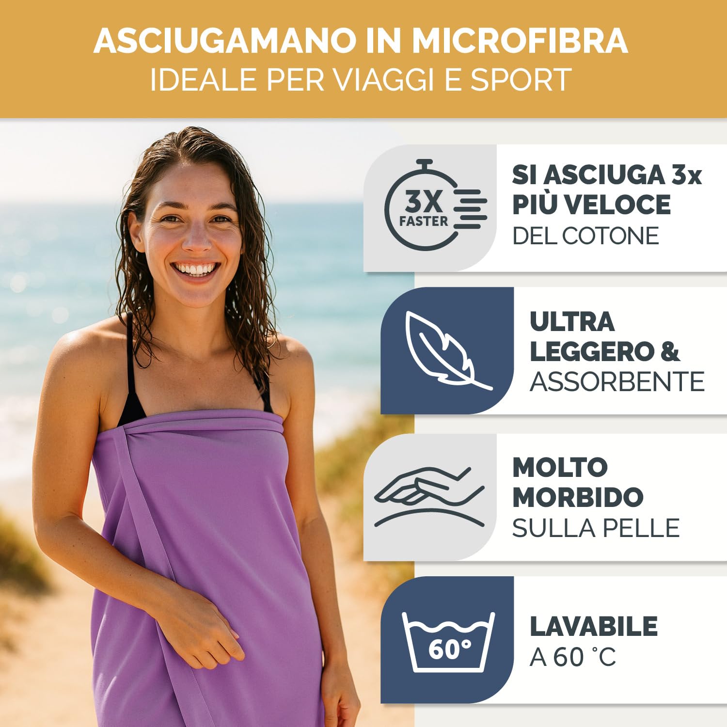 Blumtal asciugamano microfibra 180x90 cm - asciugamano palestra microfibra asciugatura rapida - asciugamani palestra donna - asciugamani microfibra da viaggio - asciugamani microfibra palestra - lilla