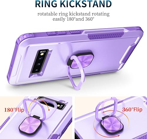 Miniatura 4 de Asuwish Funda para Samsung Galaxy S10 PlusS10+ con soporte de anillo magnético, resistente de cuerpo completo, silicona híbrida, a prueba de golpes