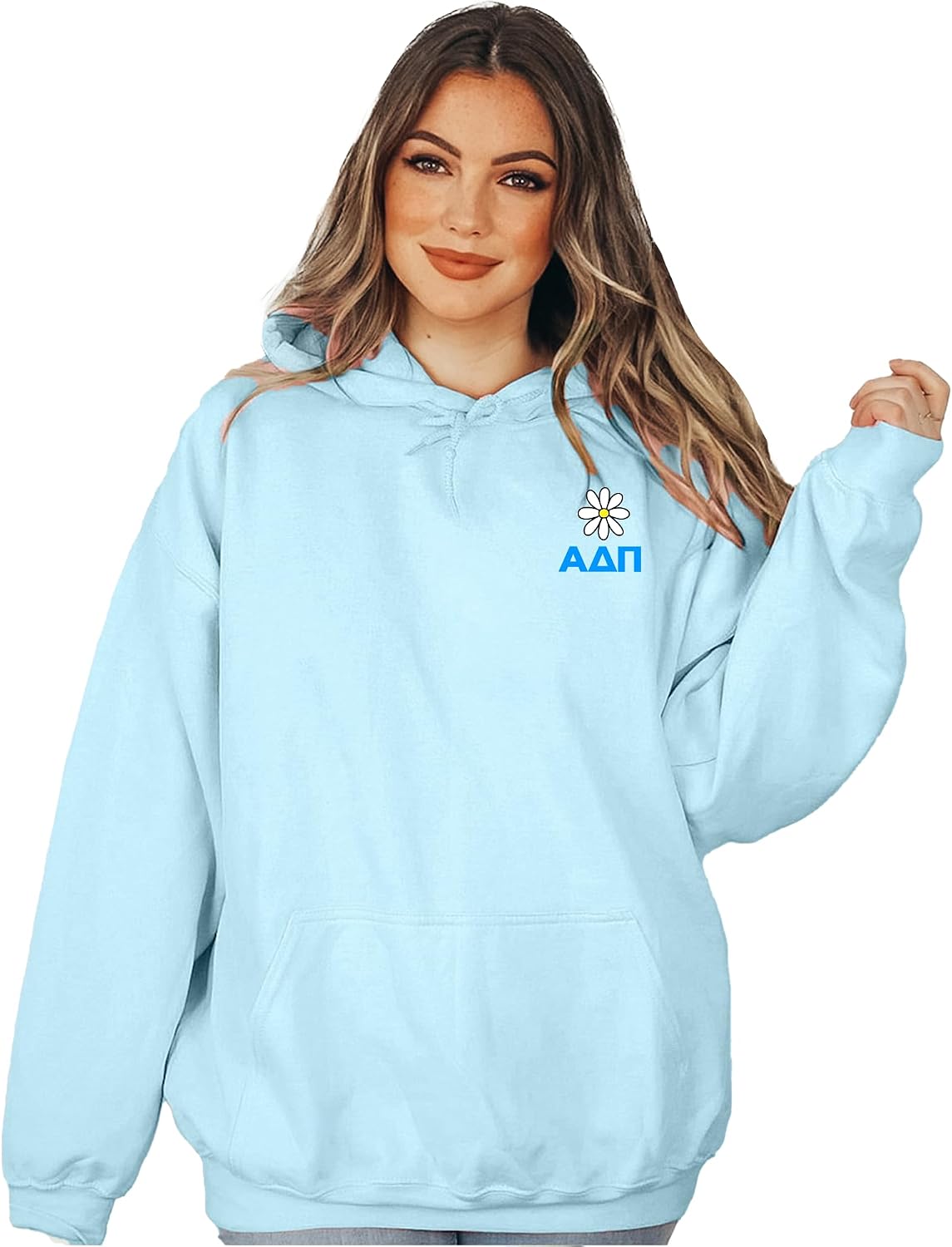 Go Greek Chic Alpha Delta Pi Blue Daisy Hoodie