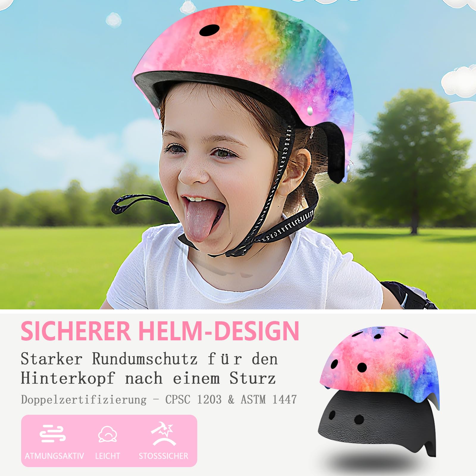 Casco de bicicleta ajustable para niños con rodilleras, almohadillas para codos, protección de muñeca, casco para niños de 3 a 5 a 8 a 14 años, ideal para patinaje, ciclismo, ciclismo, patinaje, para