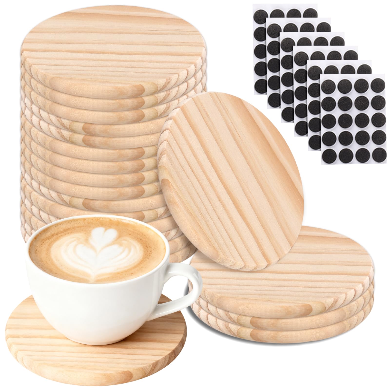 KEILEOHO Round Wooden Coasters, Unfinished Wood, 10cm Diameter, 0.9cm Thickness, 20 Pack for DIY Crafts, Painting, Engraving