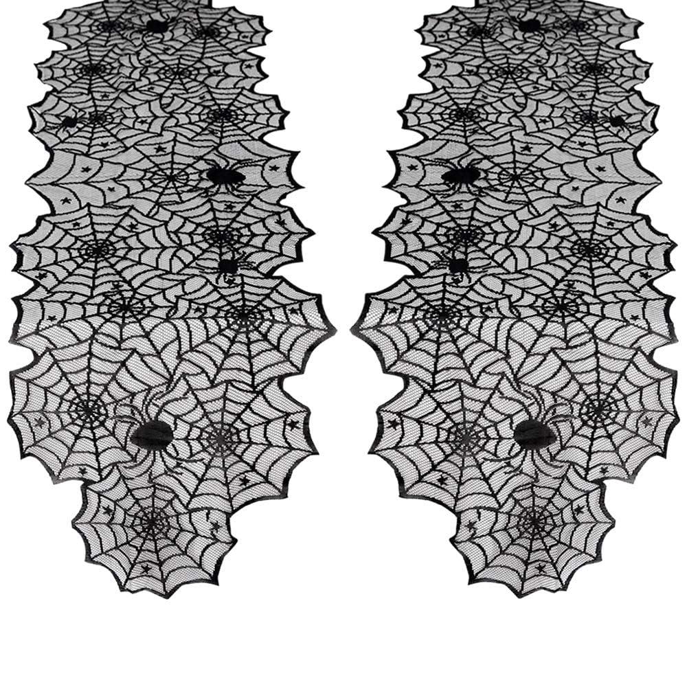 2 Pcs Halloween Table Runner Lace Spider Web 45x180 cm for Halloween Decor