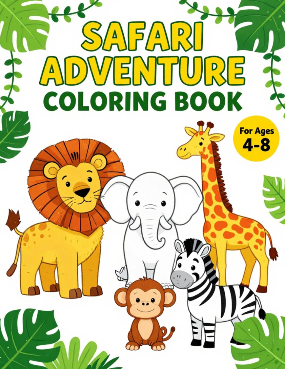 Safari Adventure Coloring Book for Kids Ages 4–8: Fun and Easy Coloring Pages Featuring Puppies, Kittens, Elephants, Pandas, Lions, Bunnies, and More