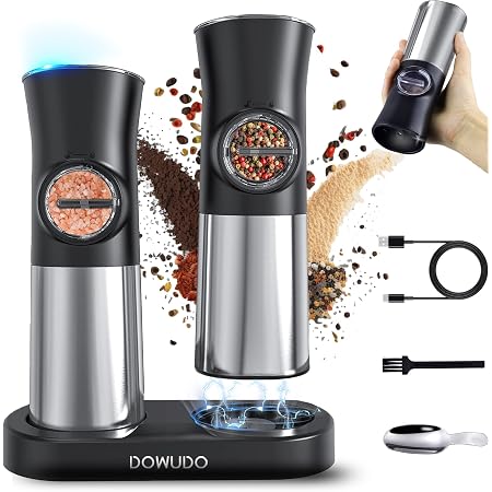 TasteTwirl Electric Salt And Pepper Grinder Set - USB Rechargeable, One-Hand Operation, Adjustable Coarseness With LED Light