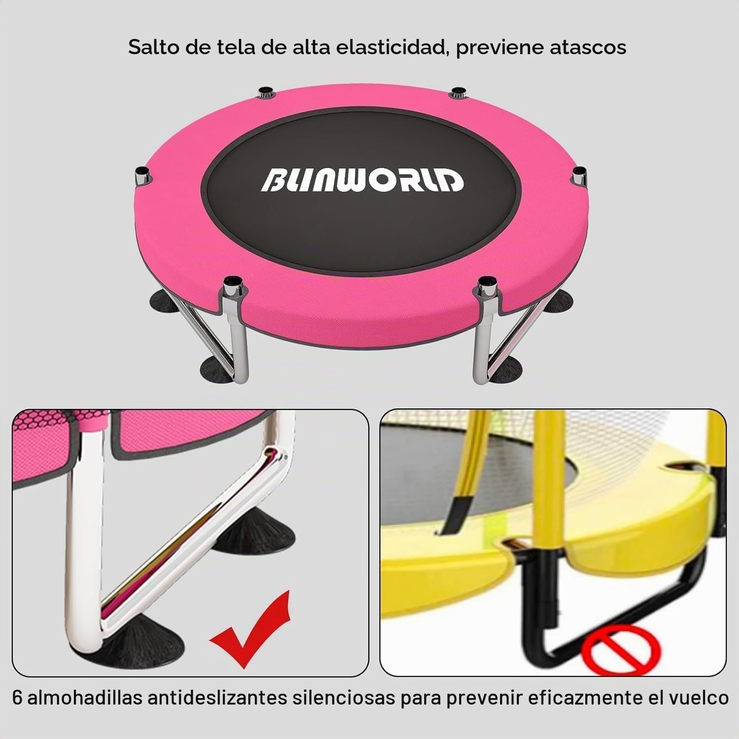 Cama elástica infantil para interior y exterior – Trampolín de 140 cm con red, barra de gimnasia, cesta y juguetes para niños y niñas hasta 200 kg