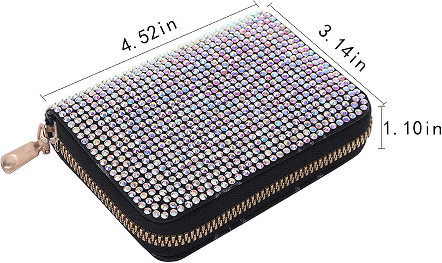 Women's Rhinestone Credit Card Holder Fashion Zipper RFID Card Case Organizer Bling Sparkle Slim Small Pouch Wallet - Image 7