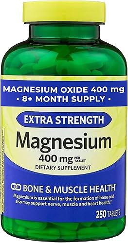 Suplemento de óxido de magnesio de 400 mg para la salud ósea, muscular y cardíaca - Tabletas de magnesio extra fuertes - 250 unidades, suministro