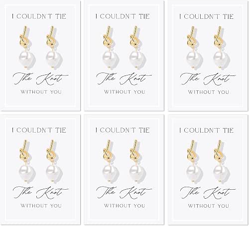 Bridesmaid Proposal Gifts Set Gold Knot Pearl Earrings for Bridesmaids