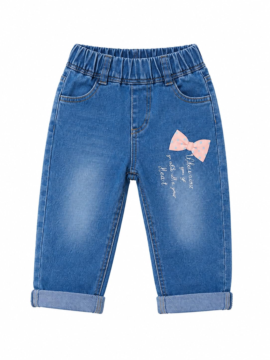 A.T.U.N. (ALL THINGS UBER NICE) Klassische Denim-Jeans für Mädchen, weiche Haptik, 100 % Baumwolle, elastischer Bund, bequeme, stilvolle Alltags-Denim-Hose für Kinder