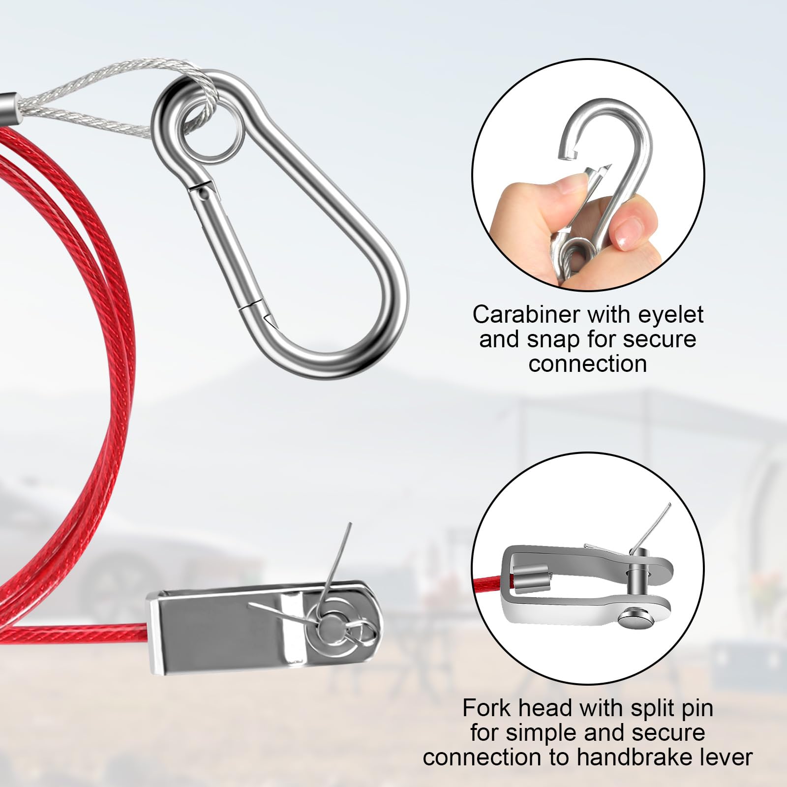 CHUEHKAK Scheurtouw voor caravans, 2 stuks, 1 m veiligheidstouw, aanhanger, vangtouw, autoaanhanger met vorkkop, remkabel, staaldraad, voor aanhangers, rood