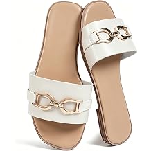 Womens Flat Slide Sandals, Summer Open Toe Slip On Beach Sandals with Cushioned Sole for Vacation Everyday Wear