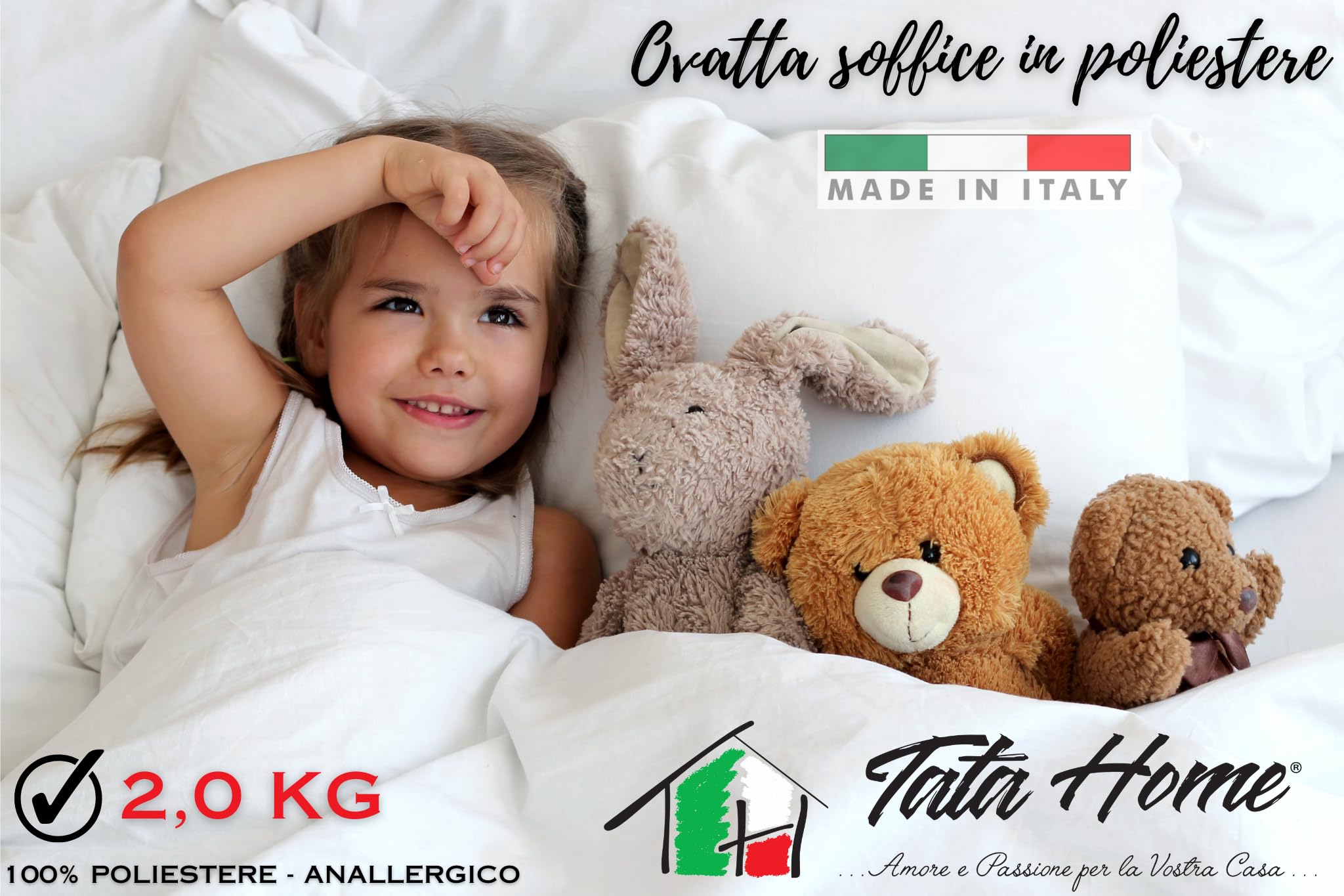 Tata Home Ovatta per Imbottitura in Poliestere Soffice per Cuscini Bambole Peluches Progetti Creativi Anallergica Fioccata Bianca Made in Italy Sacchetto 2 kg