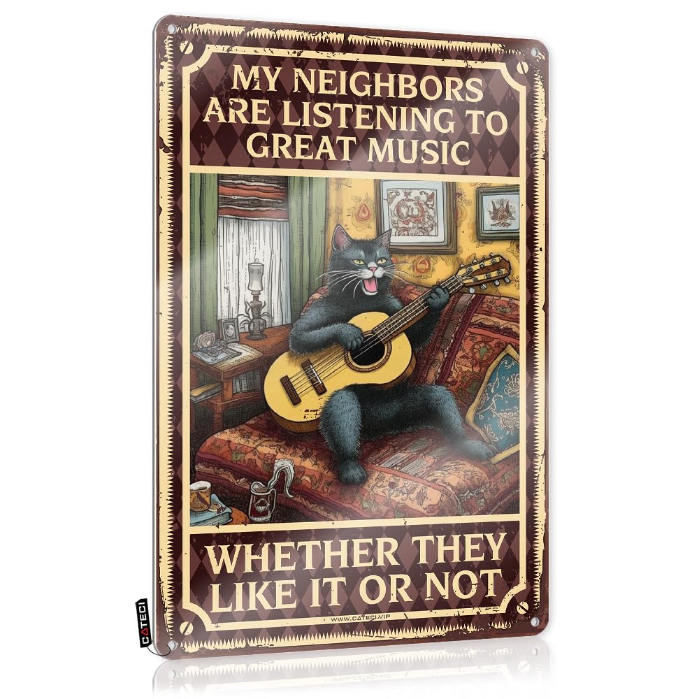 Cool Wall Decor Vintage Decore Bridesmaid Gift Cat My Neighbors Are Listening To Great Music - Vintage Wall Decor For Deck(30X40CM)