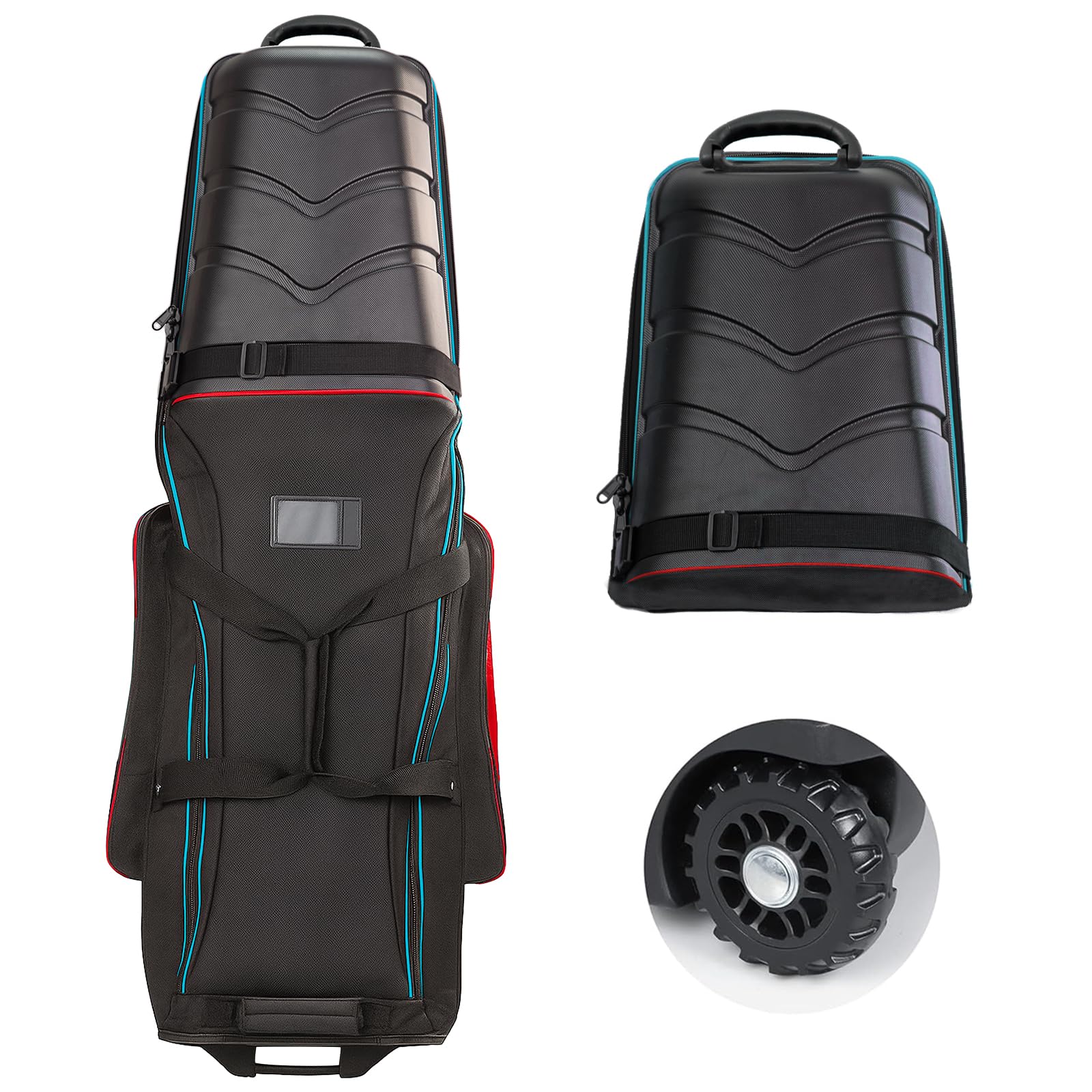 golf travel bags for airlines with hard case top & wheels, hard shell top protect golf club, made of 1680d heavy duty oxford, internal strap for fixing, lightweight and easy to maneuver