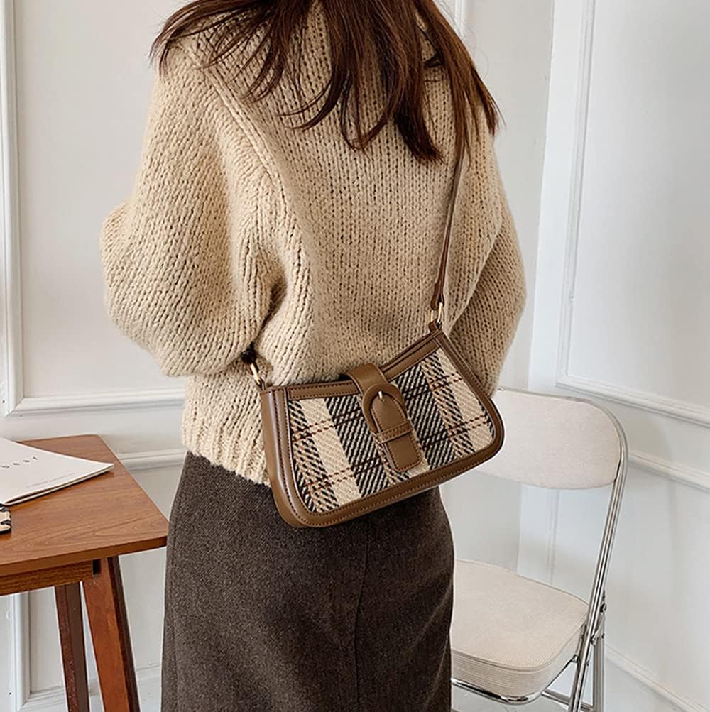 RTGGSEL Star Houndstooth Checkered Pattern Shoulder Bags for Women Crescent Crossbody Hobo Handbag Y2K Underarm Purse