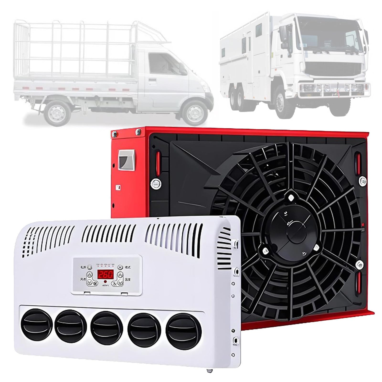 Quixnova 12V/24V Air Conditioner with Remote Control - Split AC Air Conditioner Electric AC Unit Truck Cab Air Conditioner Split for Semi Trucks Bus Caravan, Fast Cooling, Low Noise Red-24V