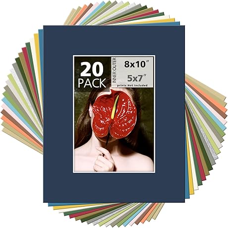 Mat Board Center Pack Of 20 8x10 Mixed Colors White Core Picture Mats