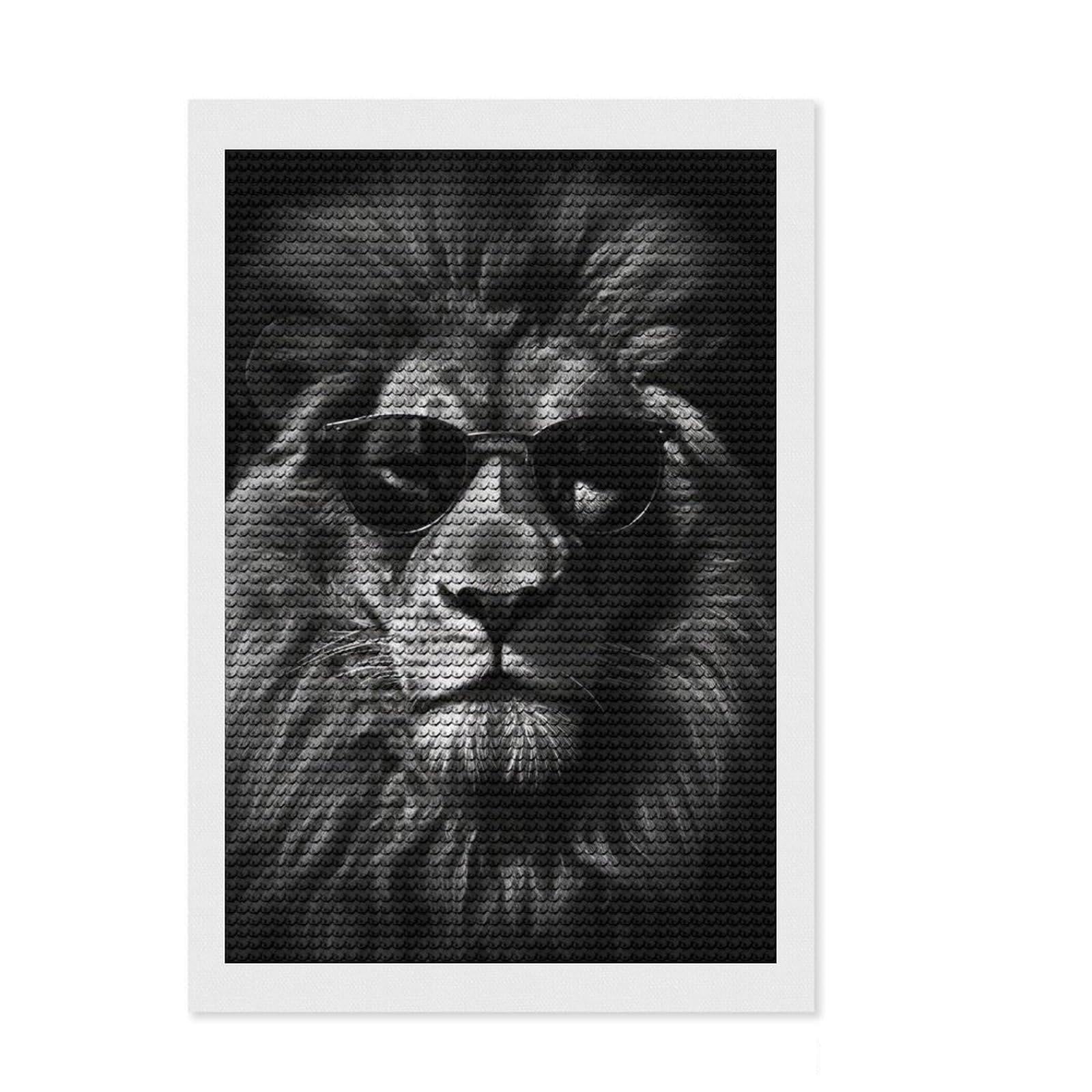 Junmoney Lion Sunglasses Diamond Painting Canvas Set 8"x12", for Teens, Pleasing Wall Art Project, Cosy Home Accent, Birthday Gift