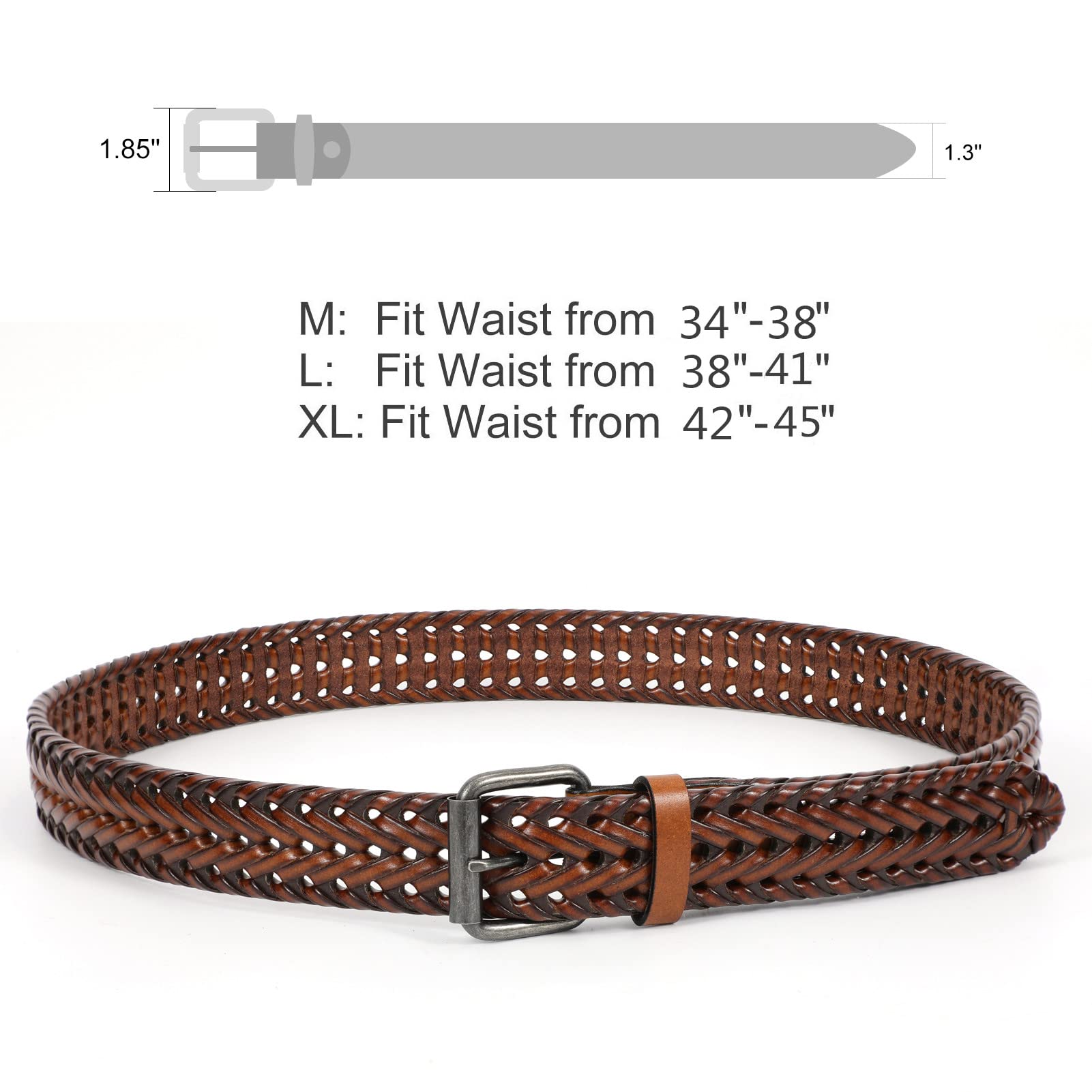 Cinturón trenzado de cuero para hombre, cinturón tejido de cuero de vaca para jeans de 1.3 pulgadas de ancho con hebilla de punta, D-naranja marrón 5