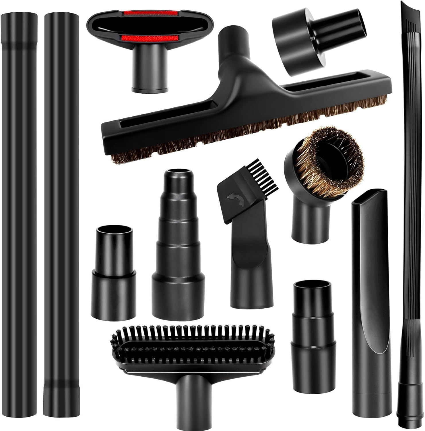 13pcs universal vacuum attachments for shop vac accessories, shop vacuum wet and dry attachments kit with hair brush extension for 1 1/4 vacuum hose adapter