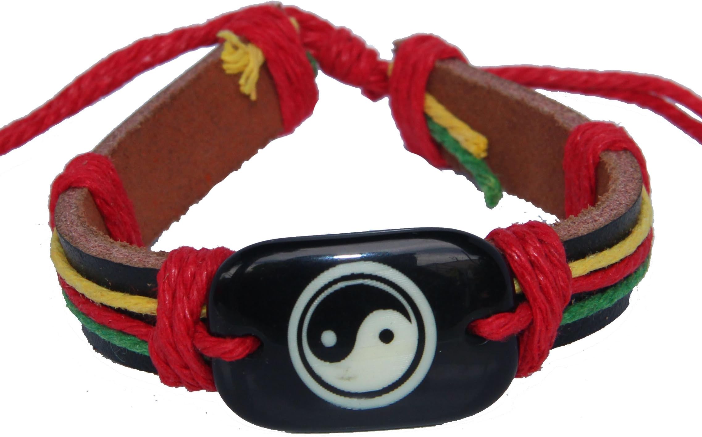 Leather Bracelet Yin Yang Mens Bracelet Rasta Cotton Cord Size Adjustable (B10024)