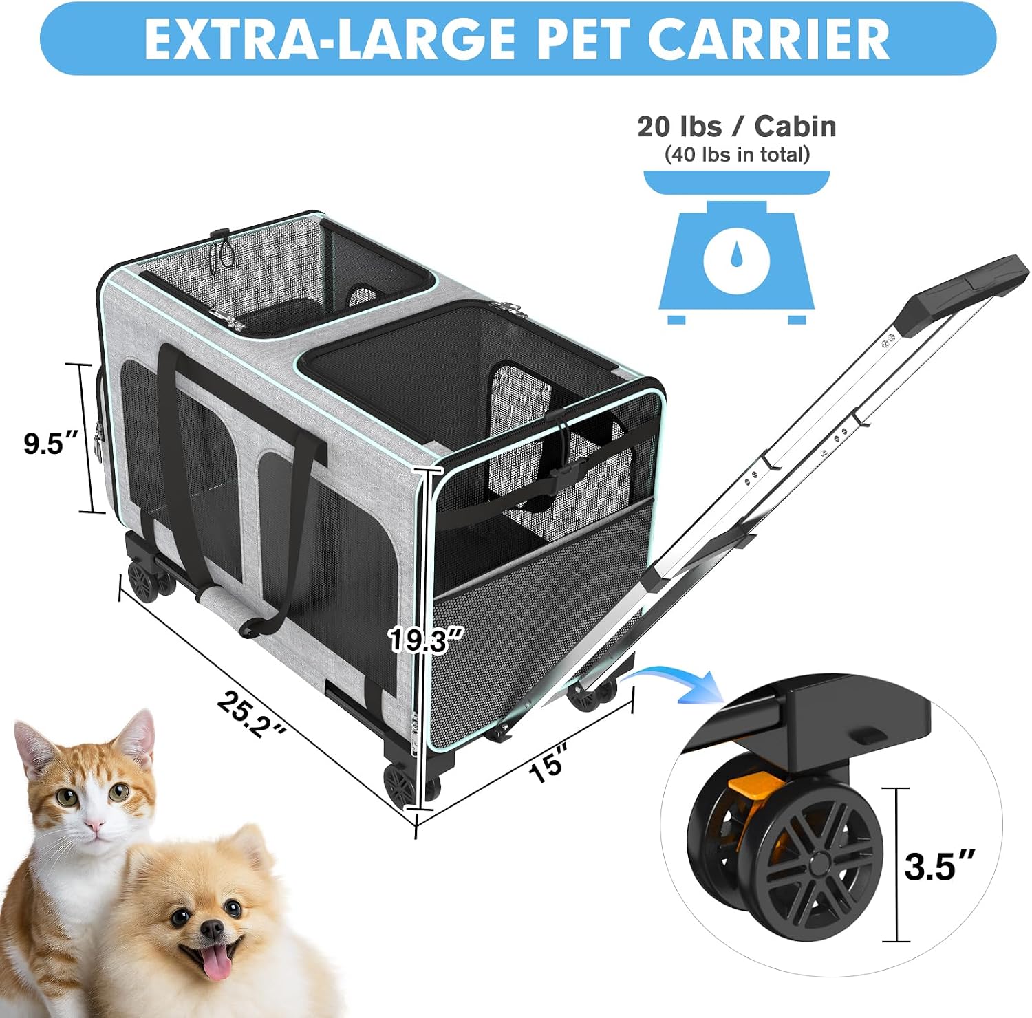 Image showcasing Ultimate Comfort: Review of the Large Cat Carrier with Wheels for ...