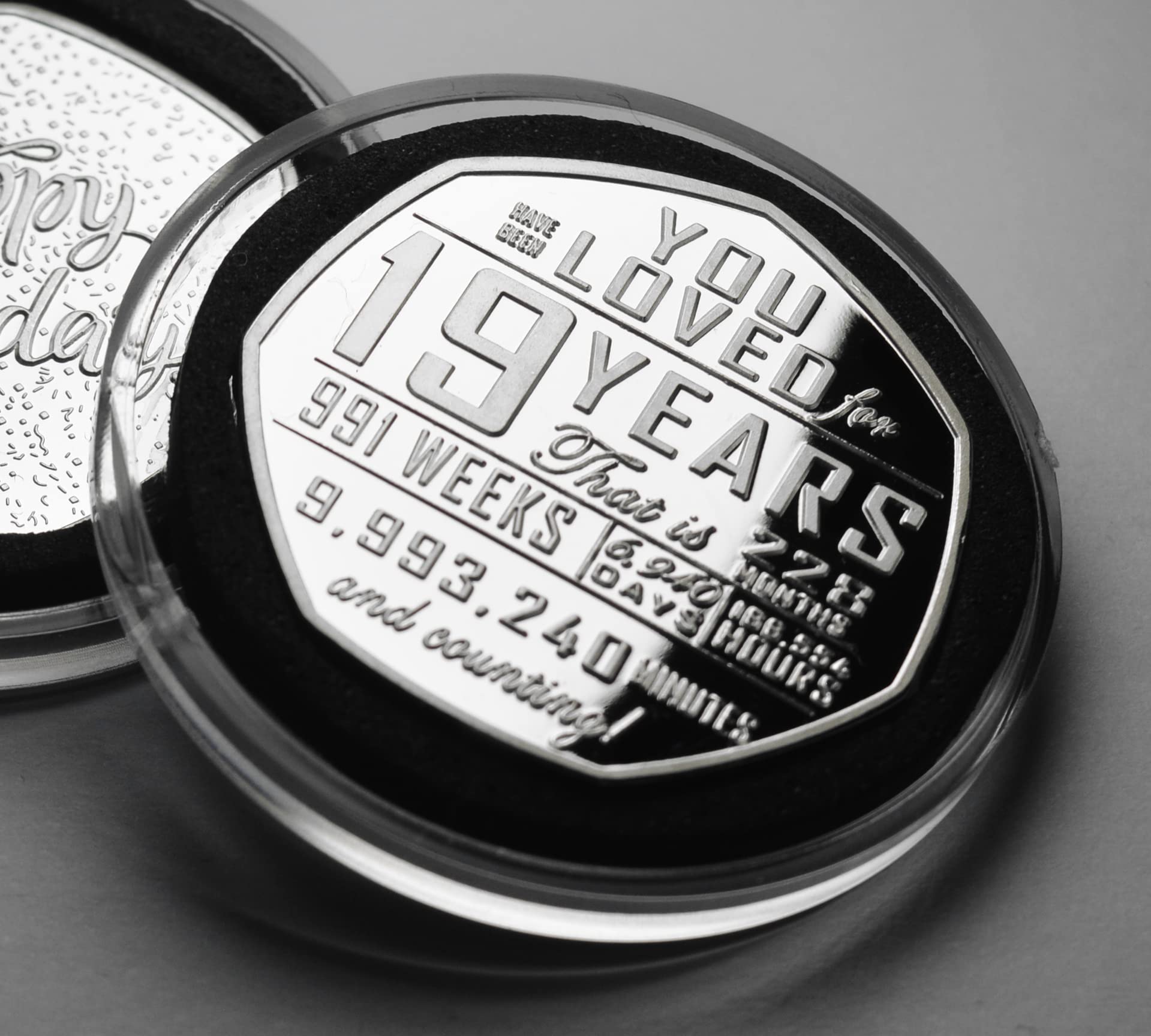 19th Birthday Silver Commemorative in Capsule. 19 Years 'But Who's Counting' Gift/Present Congratulations/Party/Ideas Celebrating 19 Nineteen