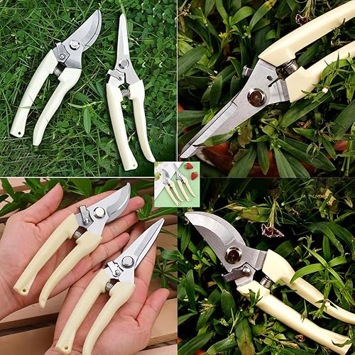 Miniatura 6 de Juego de tijeras de jardín de acero inoxidable rectas y curvadas, herramientas de corte de mano afiladas para flores y árboles frutales, regalos de
