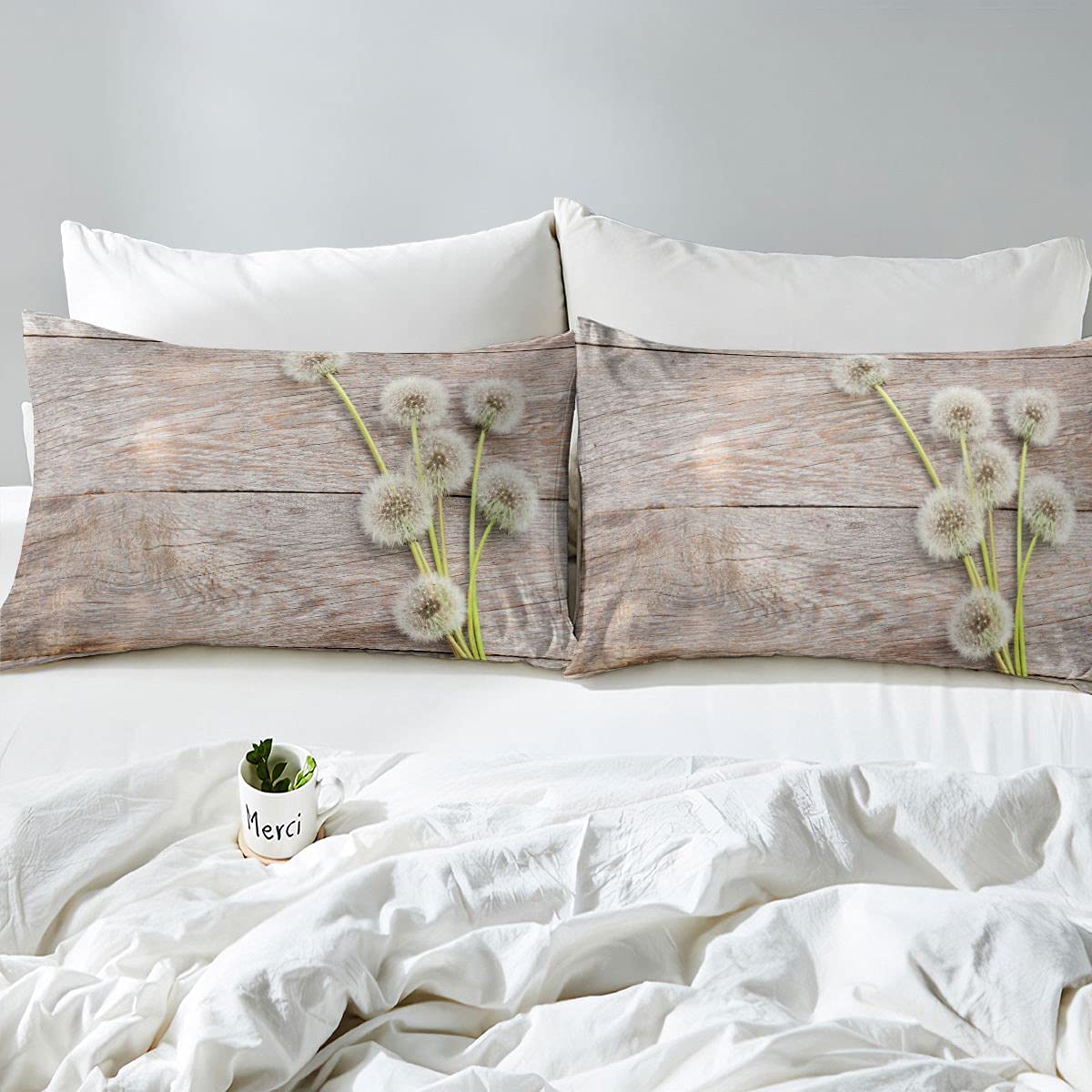 Set di biancheria da letto con stampa floreale botanica con dente di leone e fiori, per ragazzi, ragazze, bambini, adolescenti, copriletto, in legno, con 2 federe