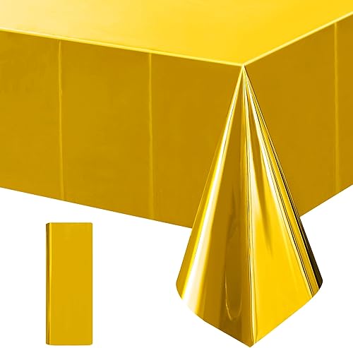 Miniatura 14 de 2 manteles de papel de aluminio color oro rosa de 54 x 72 pulgadas, manteles de plástico desechables impermeables para eventos elegantes, Oro