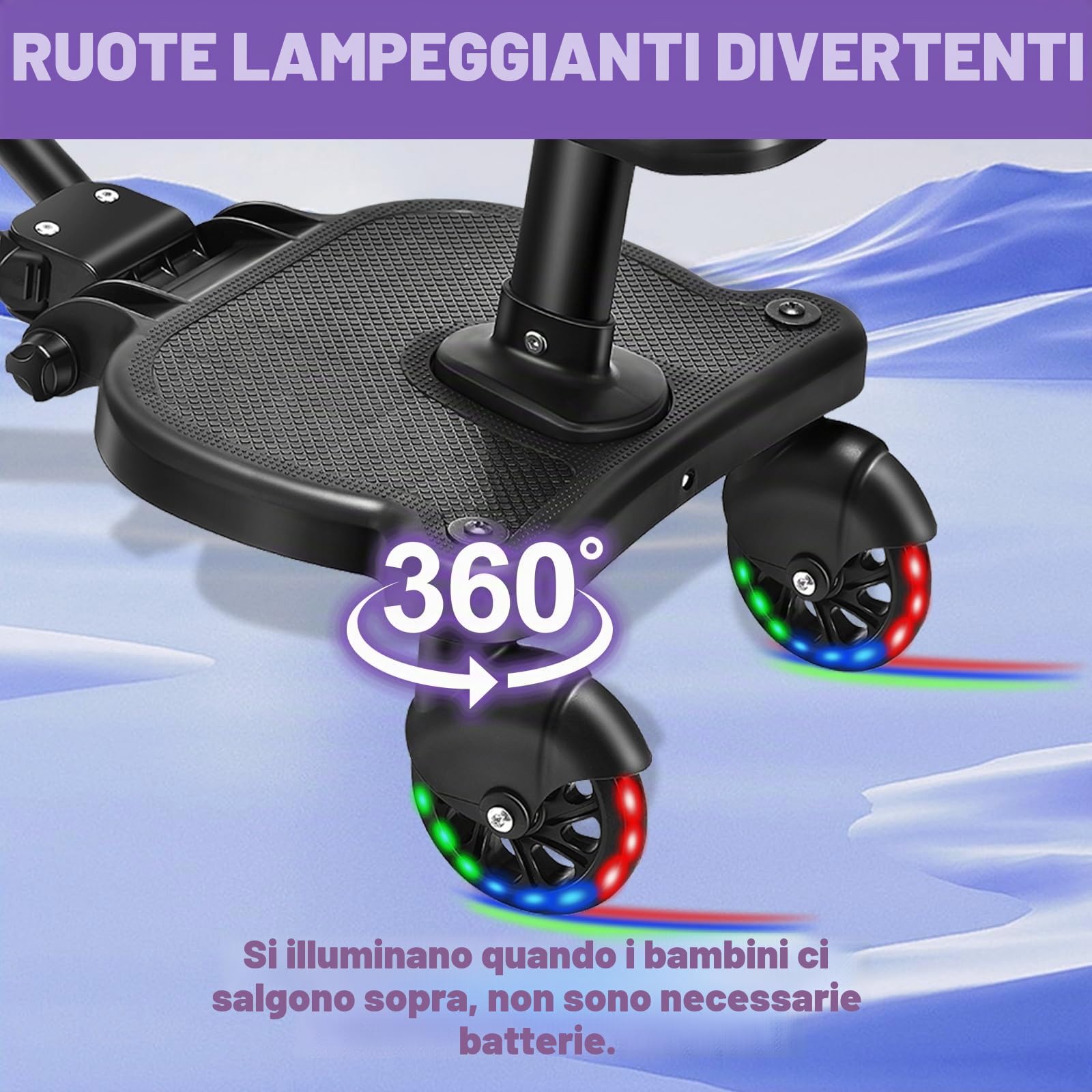 Passeggino universale a piedi con sedile, ruote per bambini con borsa passeggino, per bambini dai 2 ai 6 anni (25 kg)
